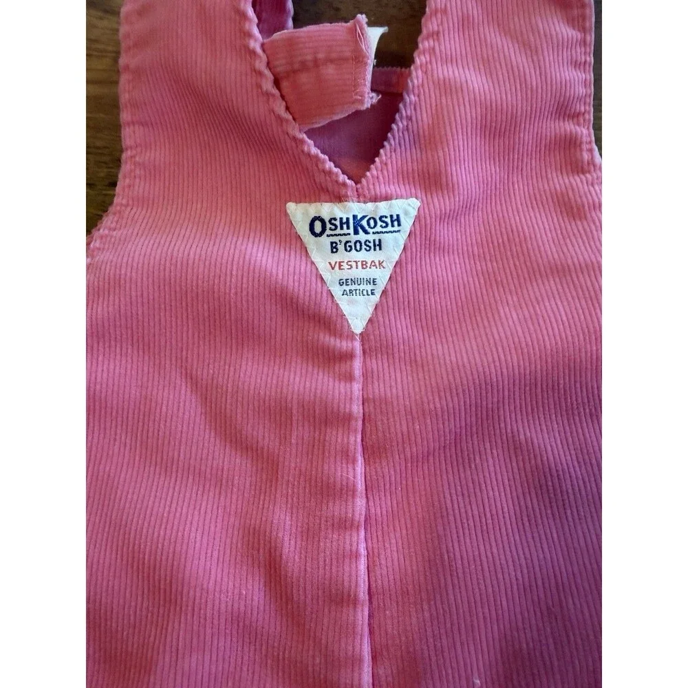OshKosh Bgosh Vintage Pink Corduroy Vestbak Footed Overalls 6/9 Months USA Girls